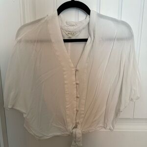 White Cropped Button-Front Tie-Hem Blouse